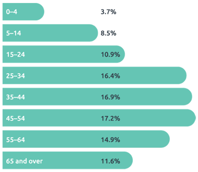 Bar chart showing age distribution of travellers